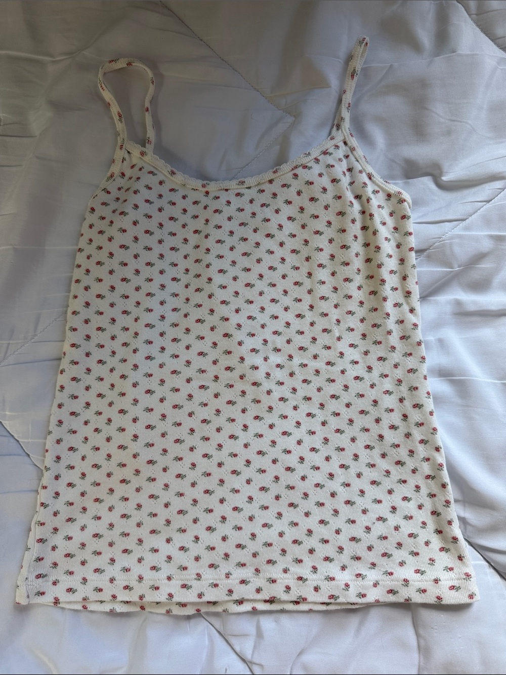 Brandy Melville Cream Cami with Red Floral Print